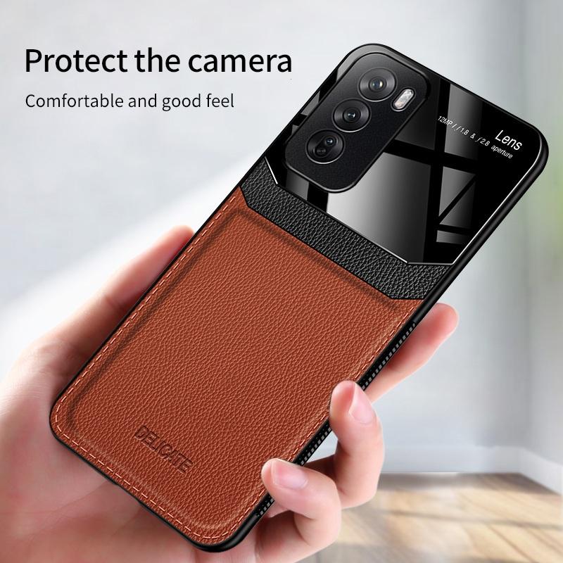 Leather Texture Soft Frame Protection Phone Case for Oppo Reno 13 12 11 10 Pro Camera Protective Shockproof Back Cover