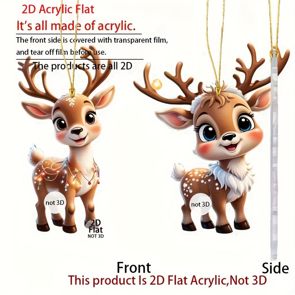Cute Elk Baby with Christmas Lights Acrylic 2D Flat Pendant Christmas Tree Decoration  Pendant Car Rearview Mirror Pendant Holiday Decoration Pendant