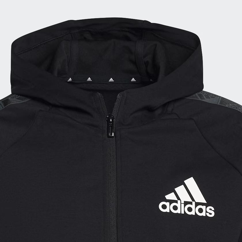 Adidas Logo Print Striped Zip Hoodie Jacket Men Jackets Black GV5302