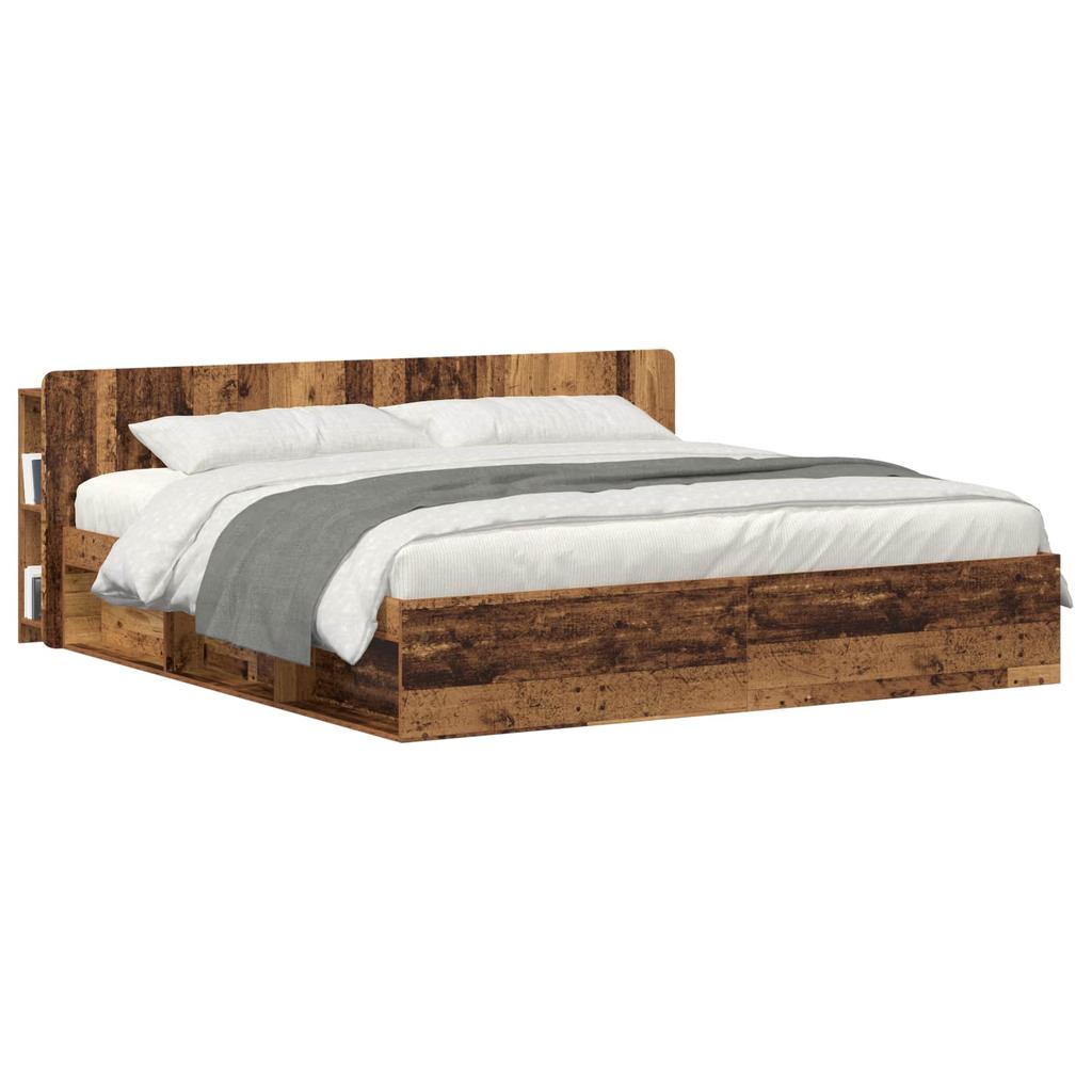 Headboard Cabinet with Storage Reclaimed Wood Effect Wood Based Material