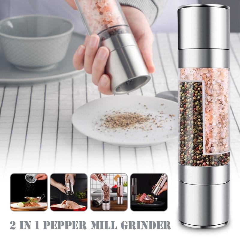Stainless Steel Pepper Mill Grinder Manual Salt Pepper Grinder Seasoning Kitchen Tools Grinding 2 in 1 for Cooking New