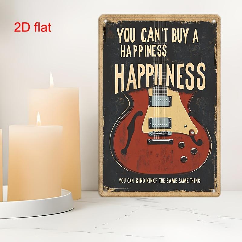 Vintage Metal Wall Sign - "You Can't Buy Happiness, Happiness" Guitar Design, Durable Pre-Drilled for Easy Hanging, Home Decor