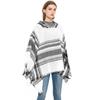 Womens Oversized Hooded Cape Shawl With Grid Knit Warm Winter Coat Soft Fleece-Like Texture