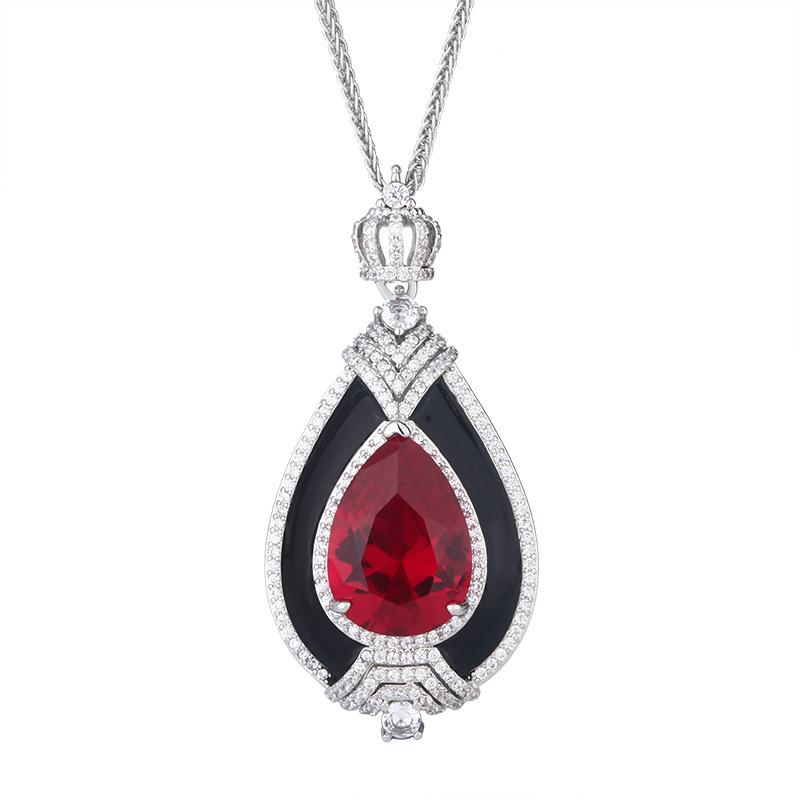 Autumn And Winter Jewelry Copper Bottom Gold-Plated Simulation Red Corundum Retro Water Drop Personalized Pendant Female 13 * 18
