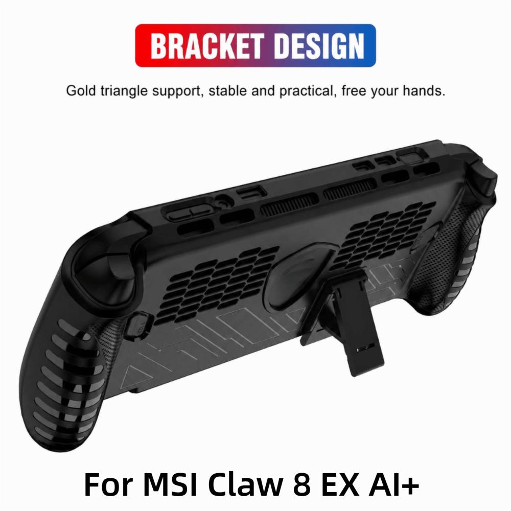 TPU Handheld Game Console Case Shockproof Anti Slip Protective Cover Ergonomic with Kickstand Host Shell for MSI Claw 8 EX AI+