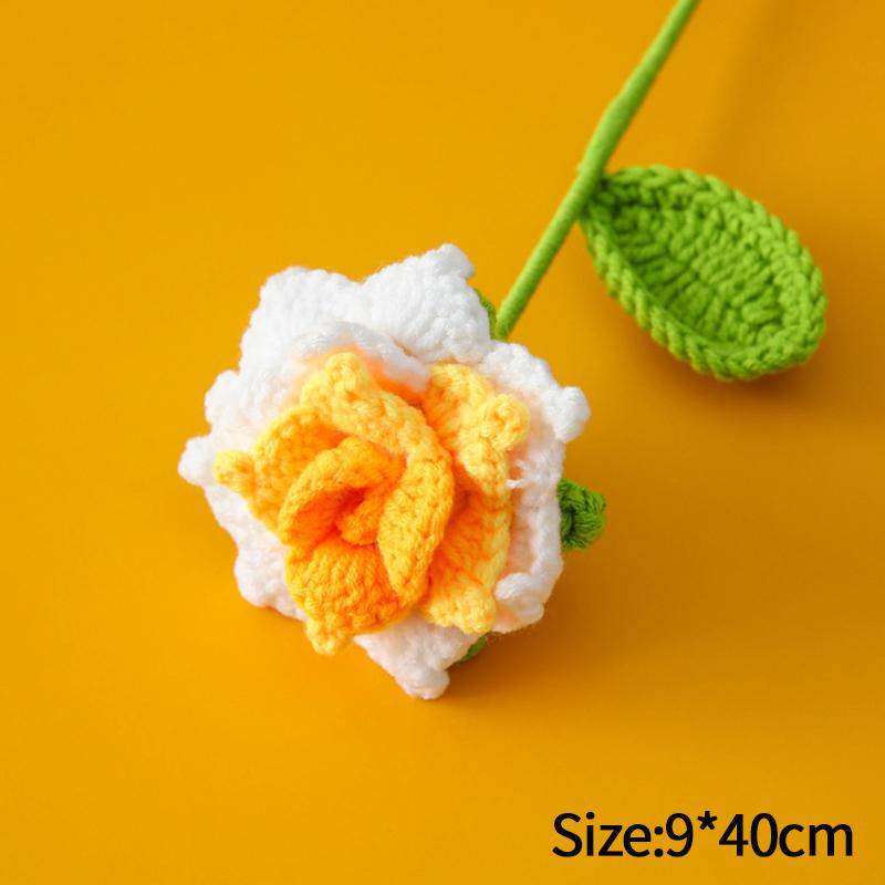 Carnation Crochet Flower Hand Woven Bouquet Artificial Flowers Knitting Flower Rose Teacher's Day Mother's Day Birthday Gift