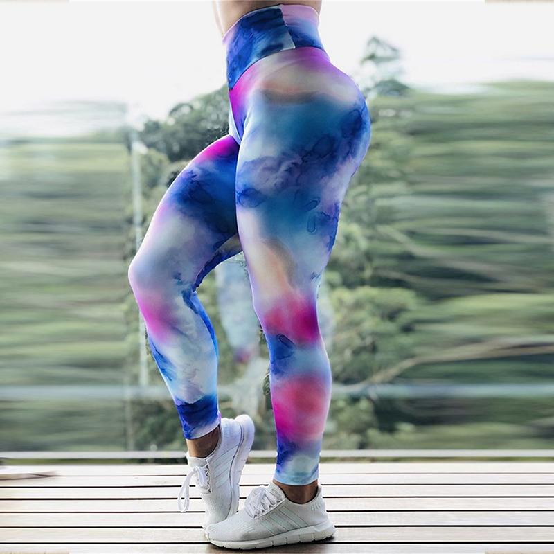 

Женские эластичные леггинсы для йоги с цветным принтом, фитнеса, бега, спортзала, спорта и активного отдыха XS синий