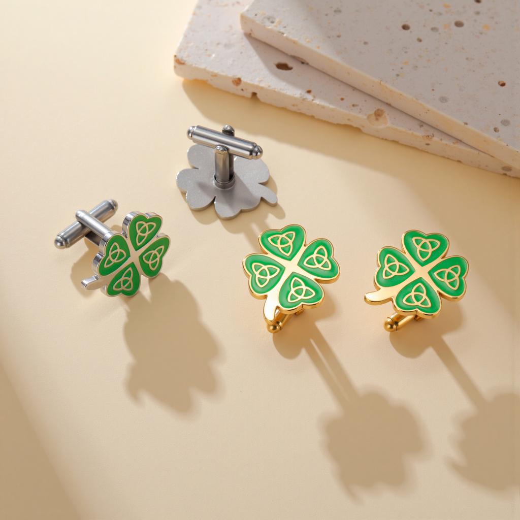 My Shape Cufflinky z czterolistną koniczyną ze stali nierdzewnej Węzeł celtycki Spinki do mankietów Koszula Akcesoria do garnituru Weselnego Amulet Biżuteria