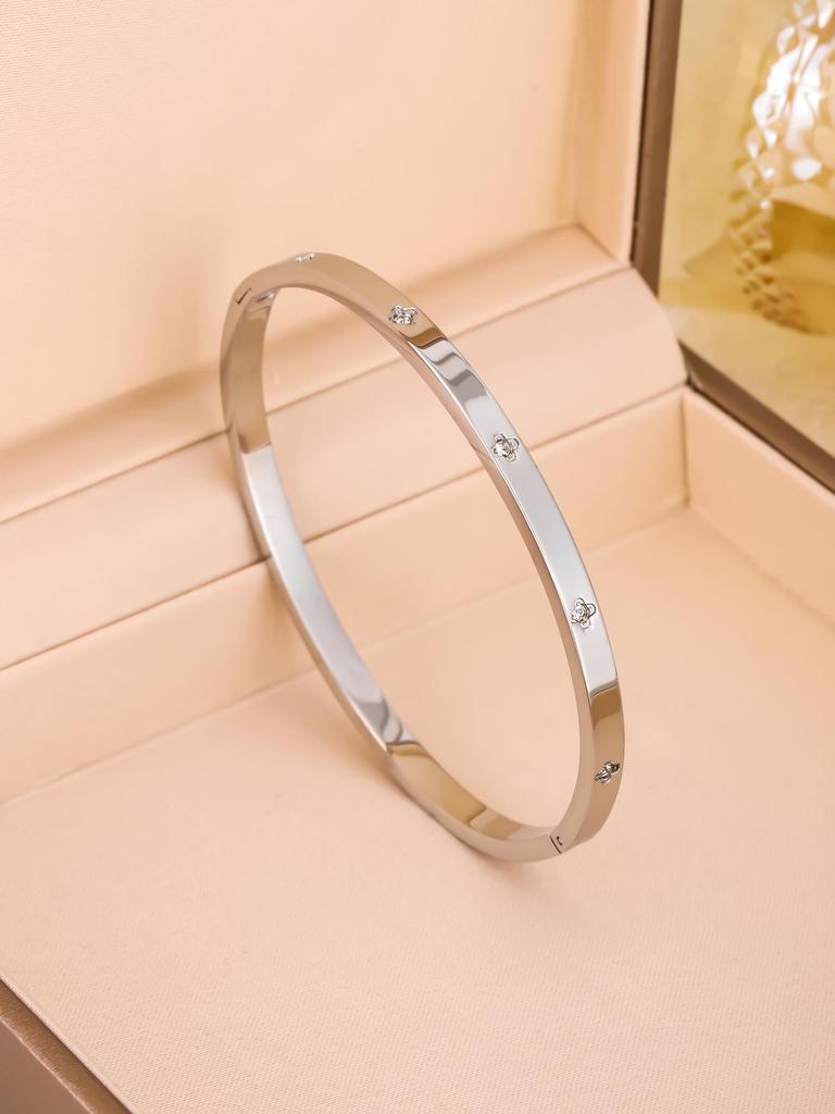 18K Gold Plated Four-Leaf Clover Stainless Steel Bracelet 3-Piece Set