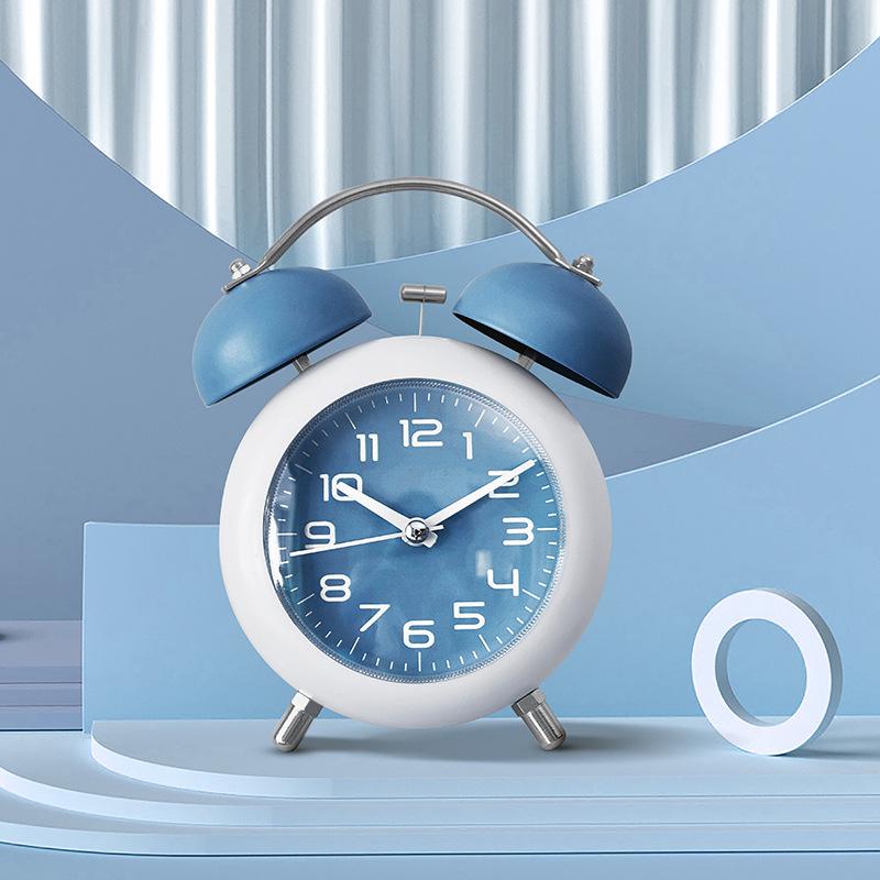 Large alarm clock wakes up creative students and children mechanical metal bell mute night light bedroom desktop clock F18
