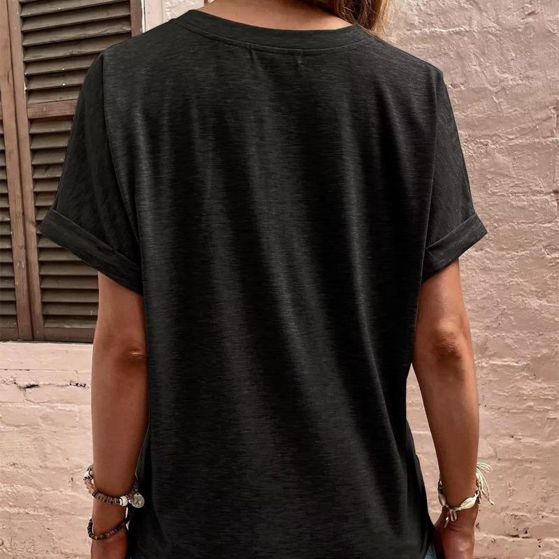 Fashion Women Spring Summer Short Sleeve Top Solid Color European American Style