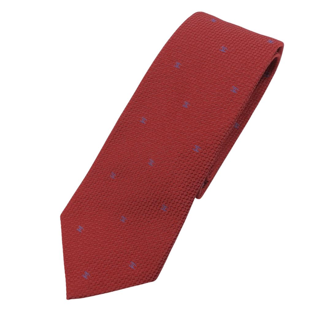 Excellent CHANEL Tie COCO Mark All-over Print Jacquard Red Silk Mens Used