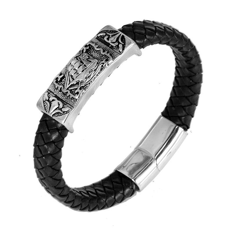 

Titanium steel leather rope bracelet, fashionable calfskin flower leather versatile jewelry accessories fashion gifts