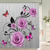 Jy01Pink Roses Flowers And Butterflies Shower Curtain Print Modern Nordic Minimalist Polyster Home Decor Bathroom Curtain With@1