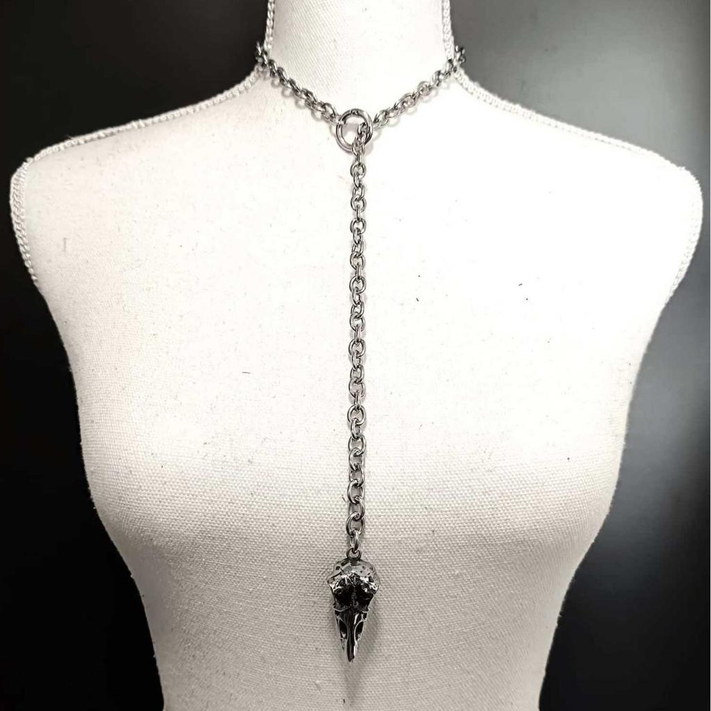 Mysterious Crow Skull Gothic Chain Necklace Metal Adjustable Length Neckchain Unisex Fashion Accessory for Party