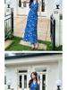 French Blue Floral Halter Maxi Dress for Women - Summer 2026 Petite Elegant Cinched-Waist Long Dress