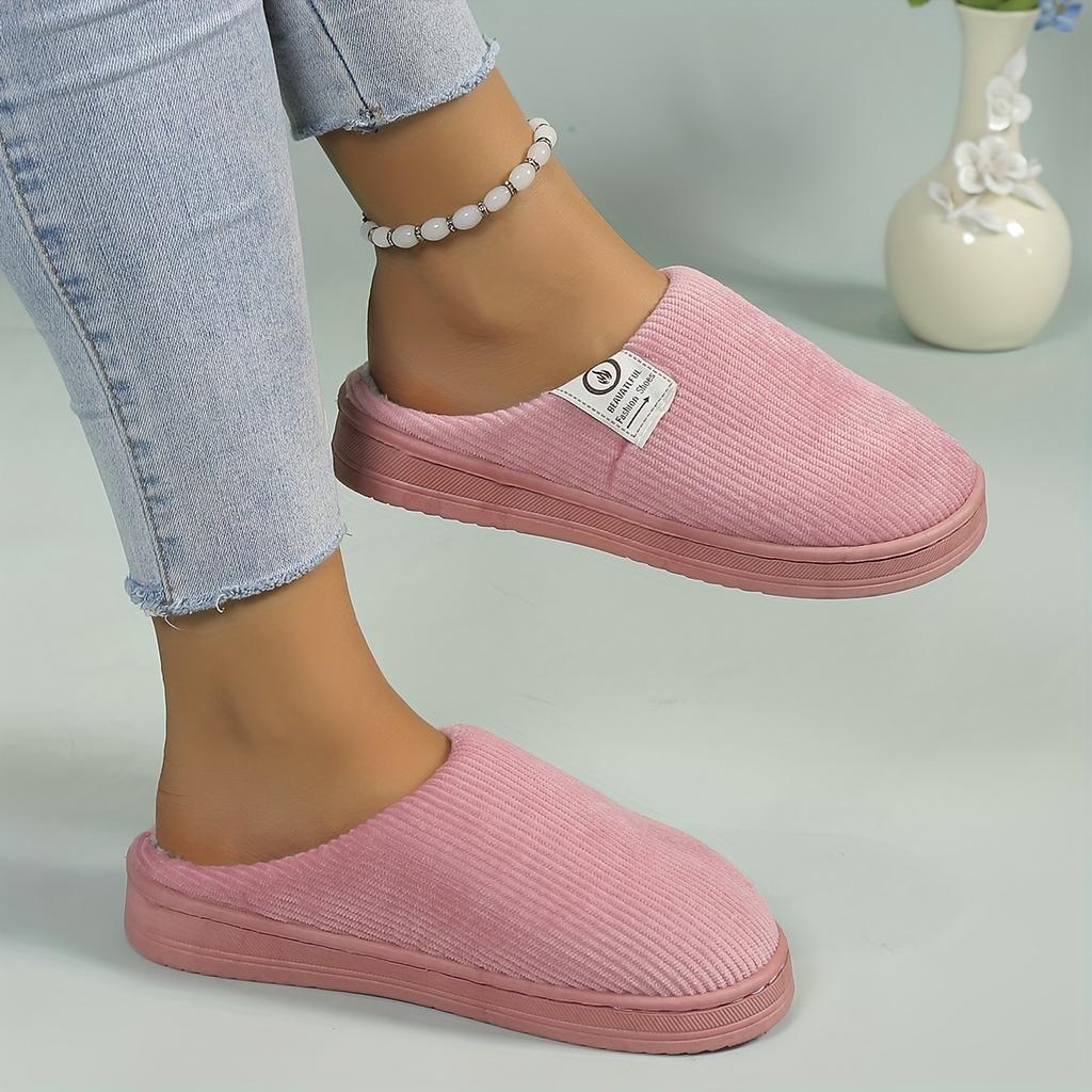 Damen Corduroy Seitliches Logo Winter Hausschuhe Rutschfest Warm Indoor Outdoor HausSchuhe Kleine Größe Empfehlen Eine Nummer Größer Bestellen