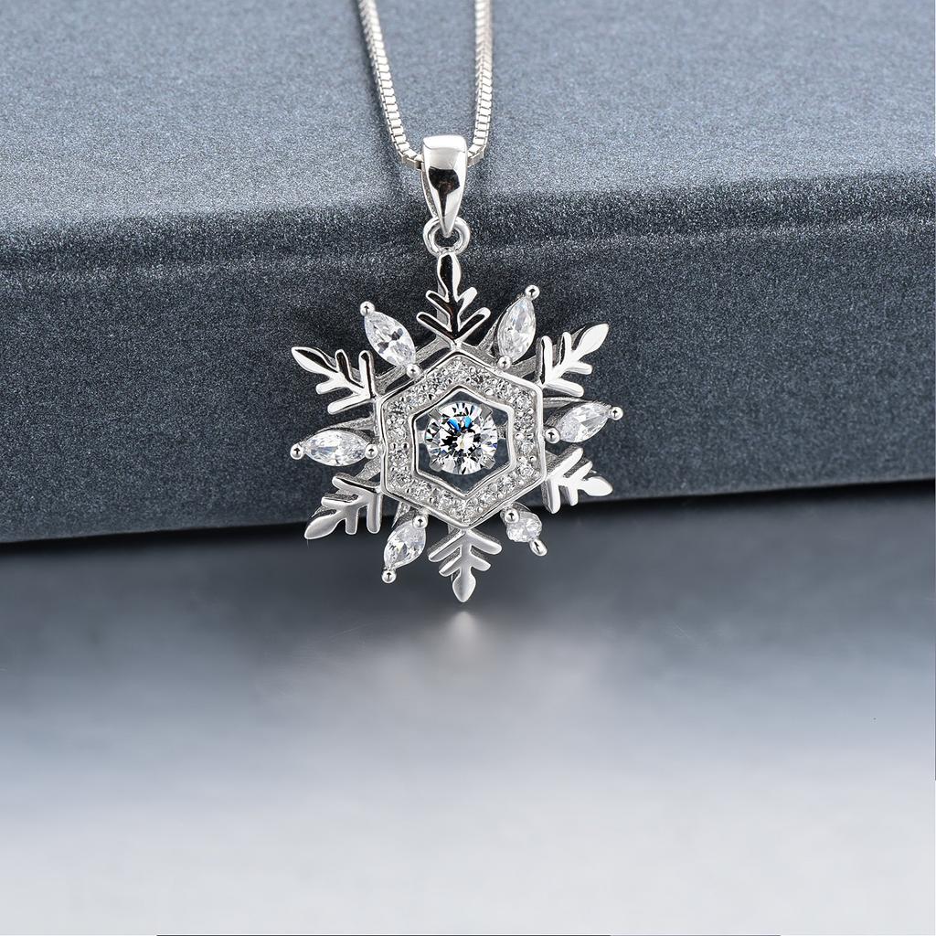[Long Way] Women's Necklace, Snow Pendant, Sterling Silver 925 & Zirconia, Perfect Gift for Celebrations, Mother's Day, Birthdays, Anniversaries