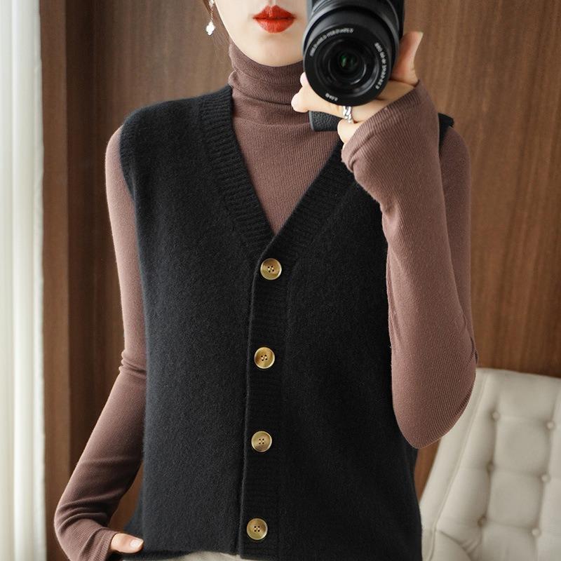 Women S V Neck Sleeveless Knit Vest Loose Solid Color