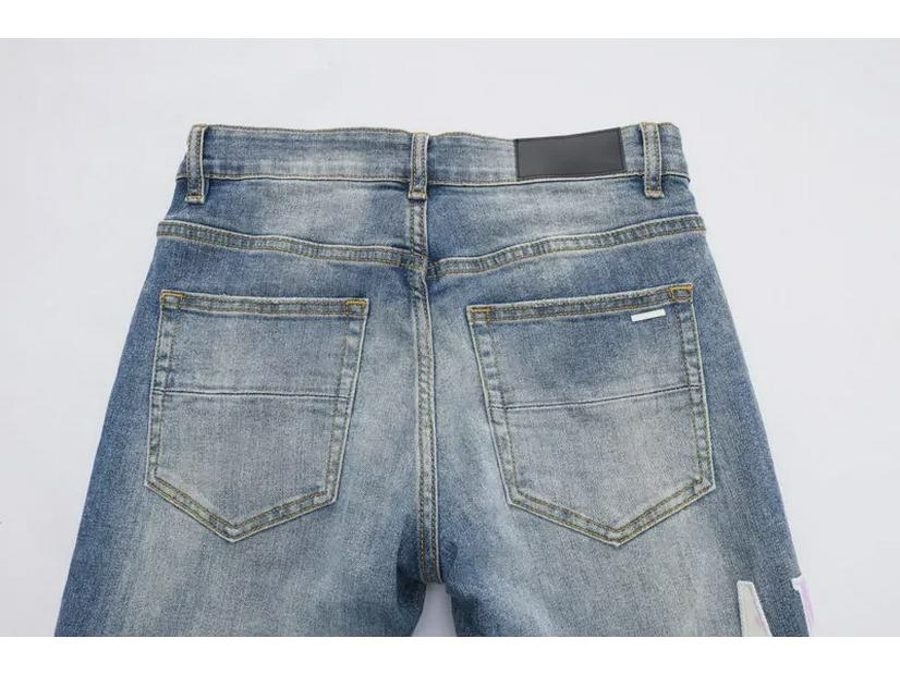 Men's Light Blue Ripped Patch Slim Fit Jeans - Hip Hop Style, Slightly Elastic, European & American High-Street Fashion