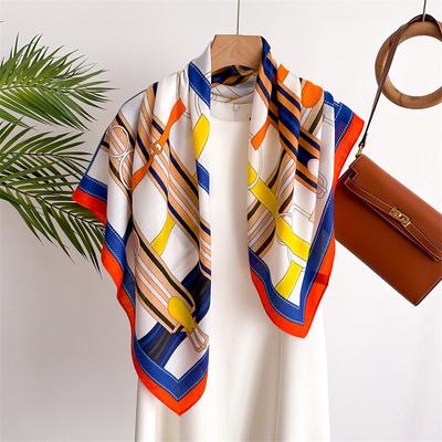 90*90  New Fashion Light Luxury Silk Scarf Women Twill Simple Square Scarves Ladies Sunscreen Shawl Headscarf All Seasons