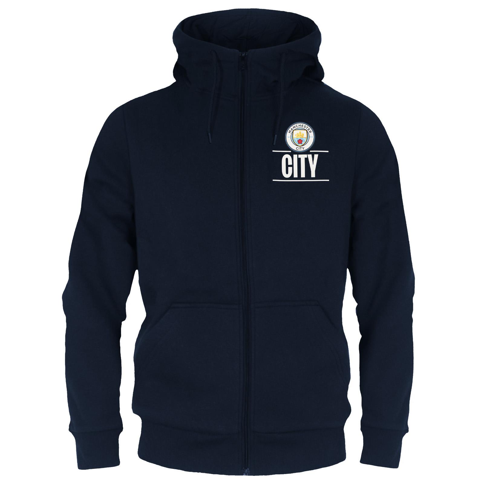 Manchester City FC Heren Fleece Hoodie met Volledige Rits M marineblauwe kleur