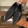 Pantofi cu toc jos din piele neagră moale de înaltă calitate pentru femei, pantofi de modă cu vârf ascuțit, design cusut, mocasini, pantofi eleganți pentru navetă, birou