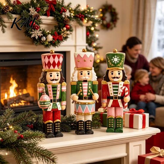 Collectible Christmas Crafts 3 Pcs Wooden Nutcracker Figurine, Traditional Soldier Retro Style Holiday Props Decoration, Vintage Tabletop Centerpiece