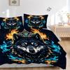 3pcs Flame Crowned Wolf Quilt Cover Set (1 Quilt Cover + 2 Pillowcases Without Pillow Core), High-Definition Printing for Home and Dormitory.J048