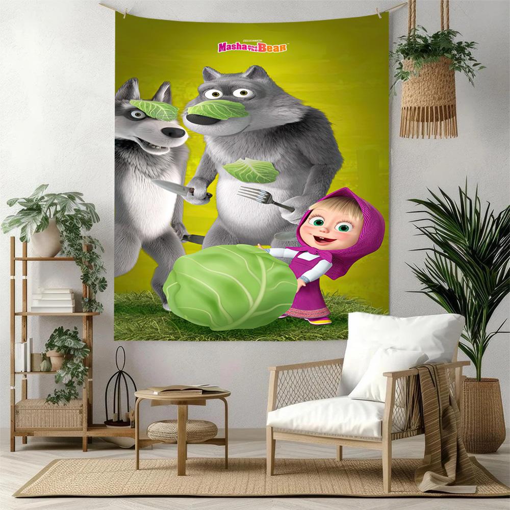 Masha Bear Wall Decor Tapestry Art For Pet Memorial Birthdaywedding Party Backdrop Family Gift