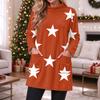 Women's Flannel Star and Heart Print Pullover Long Sleeve Crewneck Top with Pocket