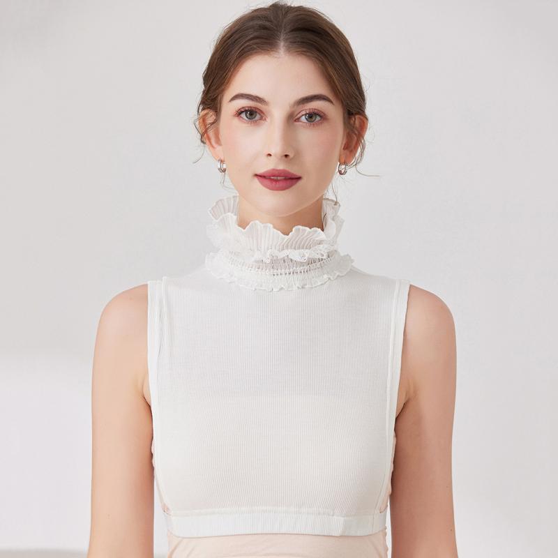 Detachable Half Top Neck Cover False Collar Solid Color Women Sweater Decoration Ruffled High Collar Clothes Accessories