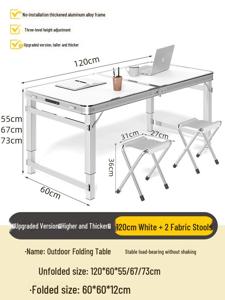 Adjustable Height Aluminum Folding Picnic Table & Chairs Set for Outdoor Camping & BBQ