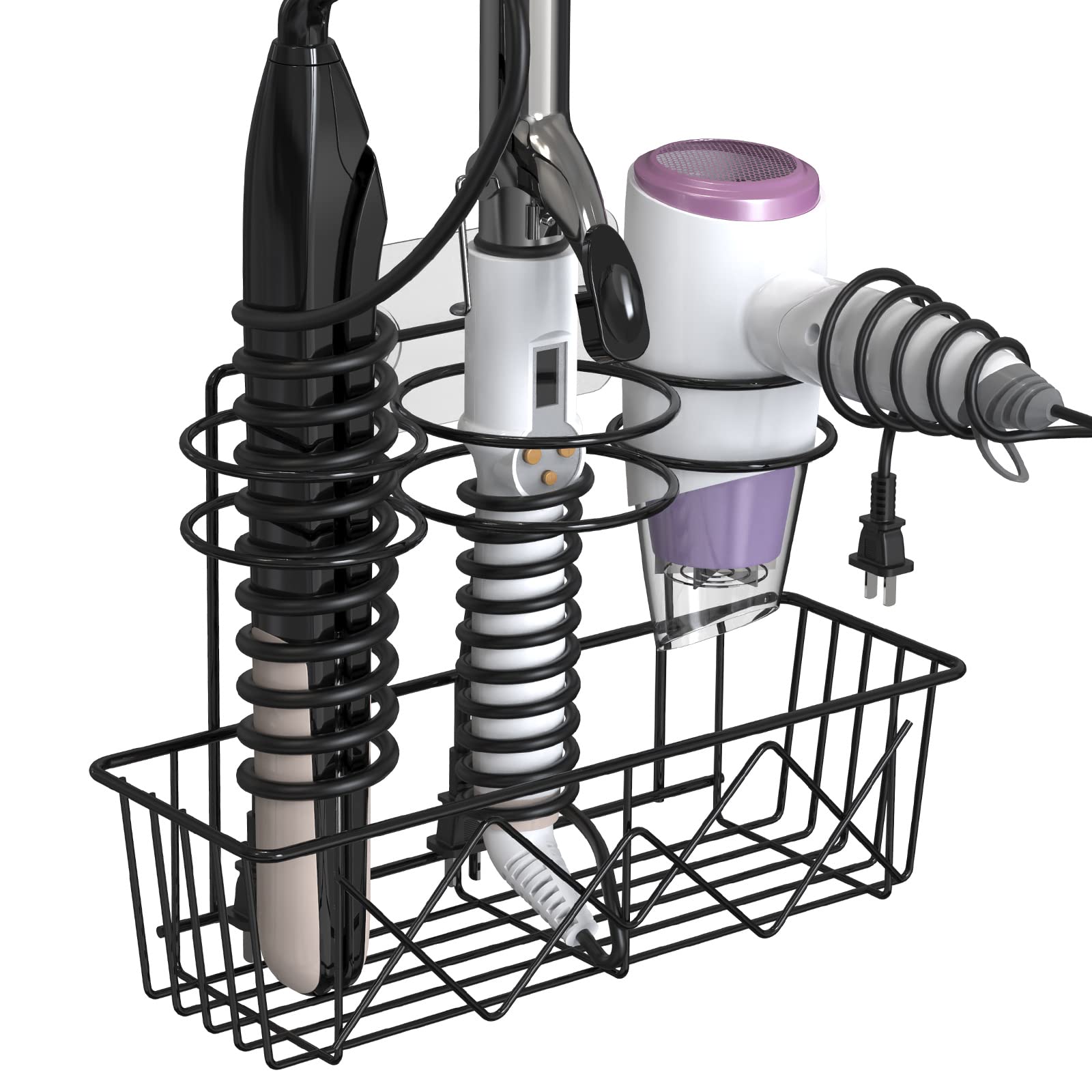 

Linkidea Hair Dryer Wall Mounted Blow Dryer Holder with Adhesive Bathroom Hair Tool Organizer for Hair Flat Curling and Hair Black Holder, Hooks,