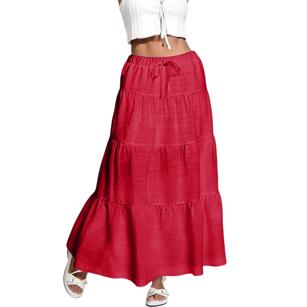 Dámská volánová jarní ležérní dlouhá sukně v jednobarevné barvě, retro skládaná sukně