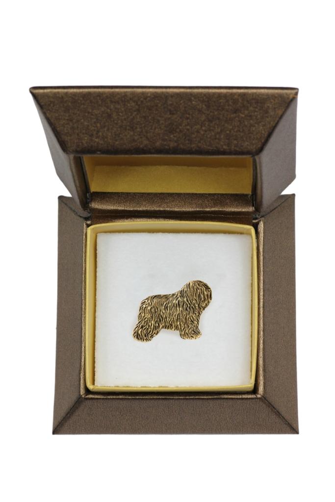 Polish Lowland Sheepdog, PON, Valee Sheepdog I - Dog brooch in decorative box, elegant gold-plated pin, Art-Dog brand jacket pin