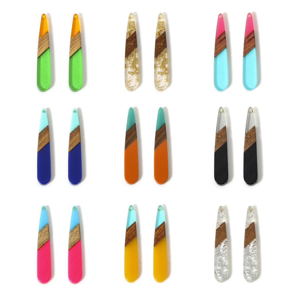 5 PCs Resin & Wood Wood Effect Resin Pendants Multicolor Drop 4.4cm X 0.8cm