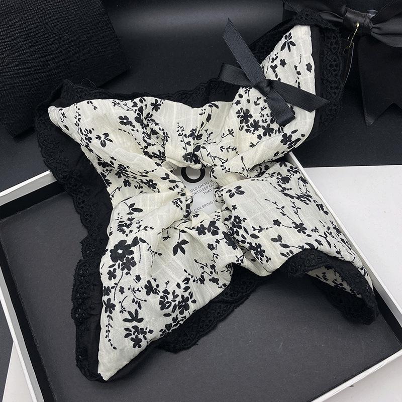 Elegant Ink Painting Lace Scarf & Hair Tie Set for Women