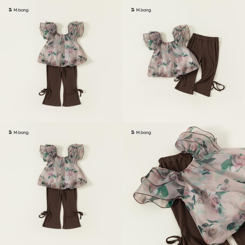 Princess Girl Summer Outfit Set With Rose Flower Pattern For Toddler Girls