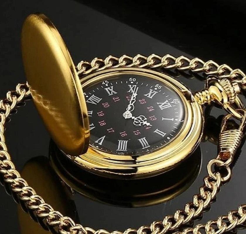 1PC Vintage New Fashion Men Women Quartz Pocket Watch Golden Polished Surface Case with Chain Necklace Jewelry Birthday Gifts