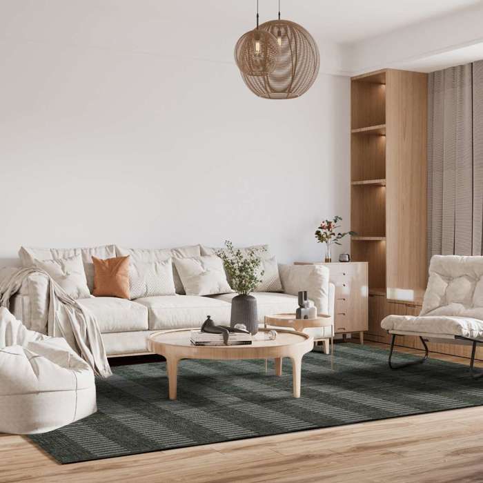 Living Room Rug Jute Look Pattern Lines Green 133x170