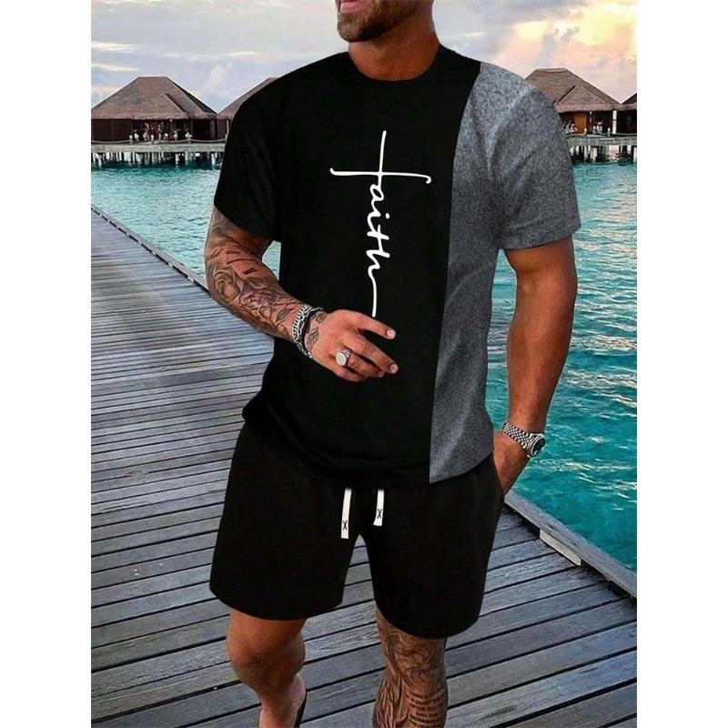 3D Striped Printed Men's Set Summer Casual Everyday Men's Short Sleeve T-shirt Urban Street Men's Fashionable Beach Shorts