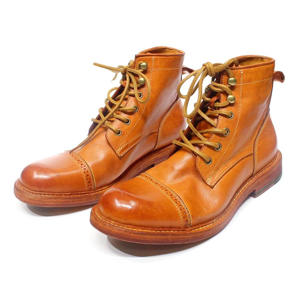 Men's Handmade Ankle Boots Soft Calfskin Full Grain Leather Round Cap Toe Black Brown Winter Outdoor Shoes Best Quality