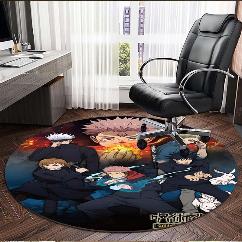 Jujutsu Kaisen Print Round Rug, Washable Floor Carpet, For Entryway Dorm Laundry Room Office Study, Home Decor Birthday Christmas Gift