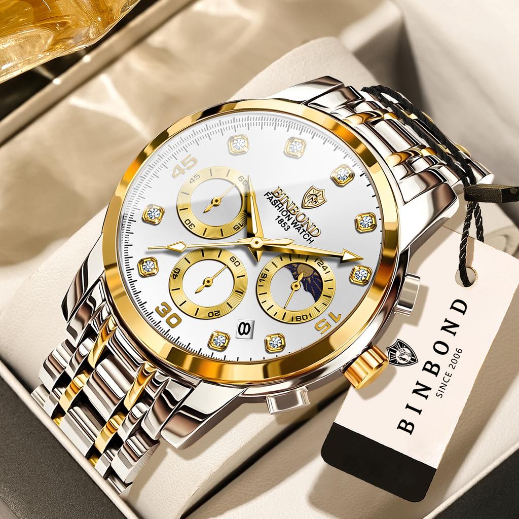 BINBOND Chronograph Automatisches Datum Luxus Quarzuhren Für Männer Leuchtend Präzise Wasserdicht Langlebig Herrenuhr Lässig Reloj