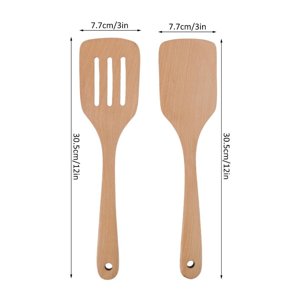 2PCS Large Size Wooden Spoons 12in Pancake Flipper Cooking Utensils Wooden Spatulas  Kitchen