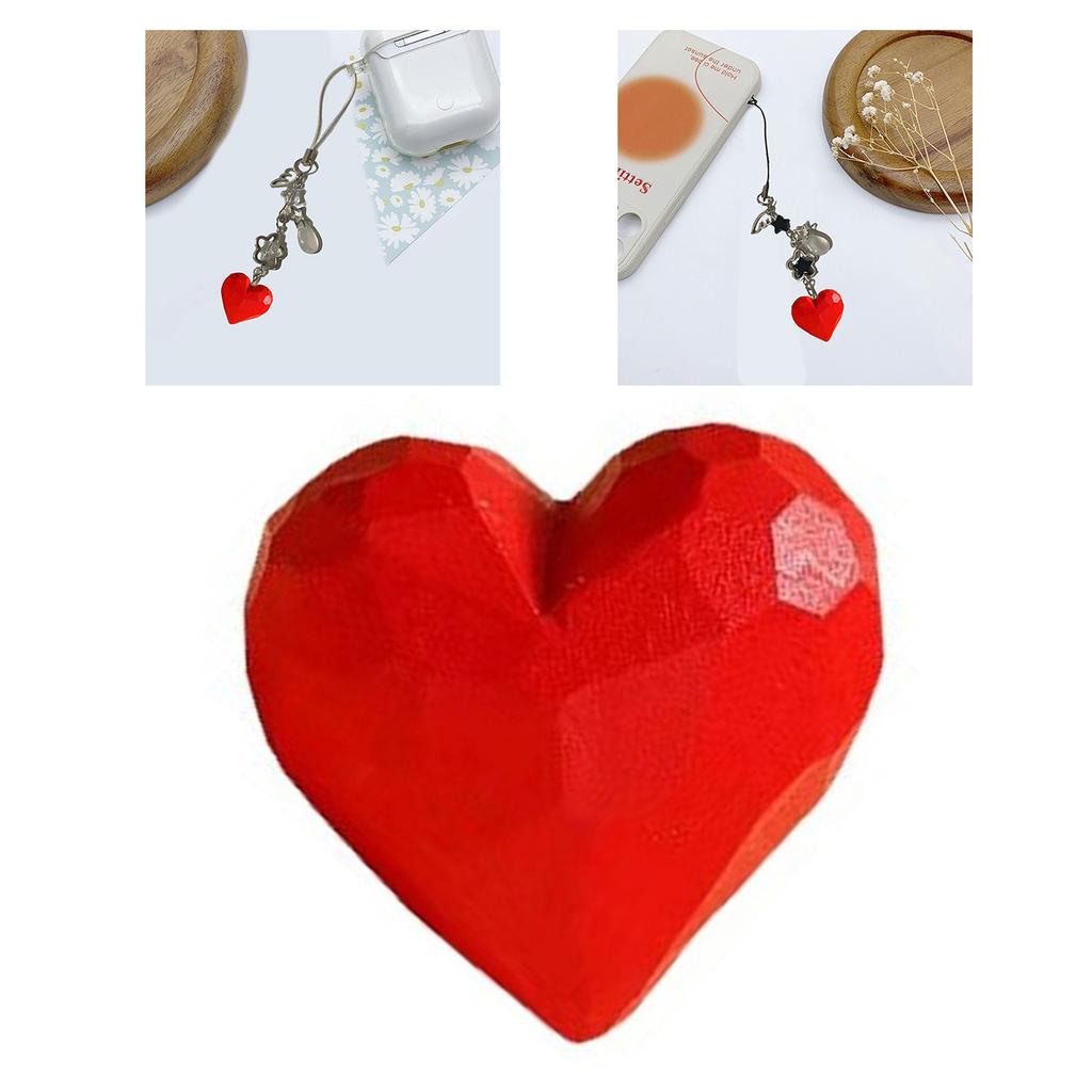 Unique Wood Carved 3D Love Heart Pendant Keyring Handmade Craft Ornament for DIY Bag Charm or Car Interior Decoration