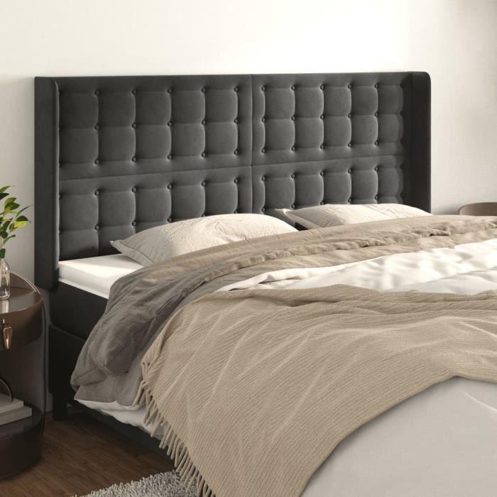 VidaXL Tête de lit avec oreilles Gris foncé 183x16x118-128 cm Velours3120075