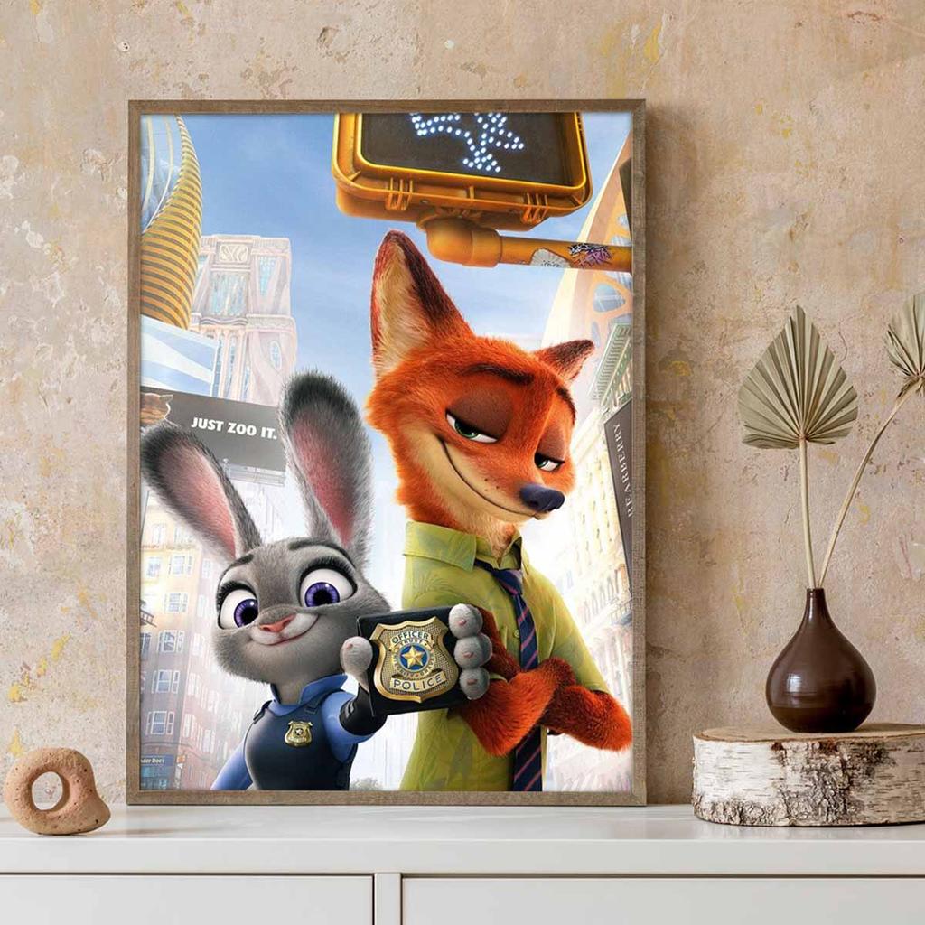 DIY Diamond Painting Officer Fox and Officer Rabbit Cross Stitch Kit Mosaic Art Diamond Painting Full Circle Diamond Home Decoration