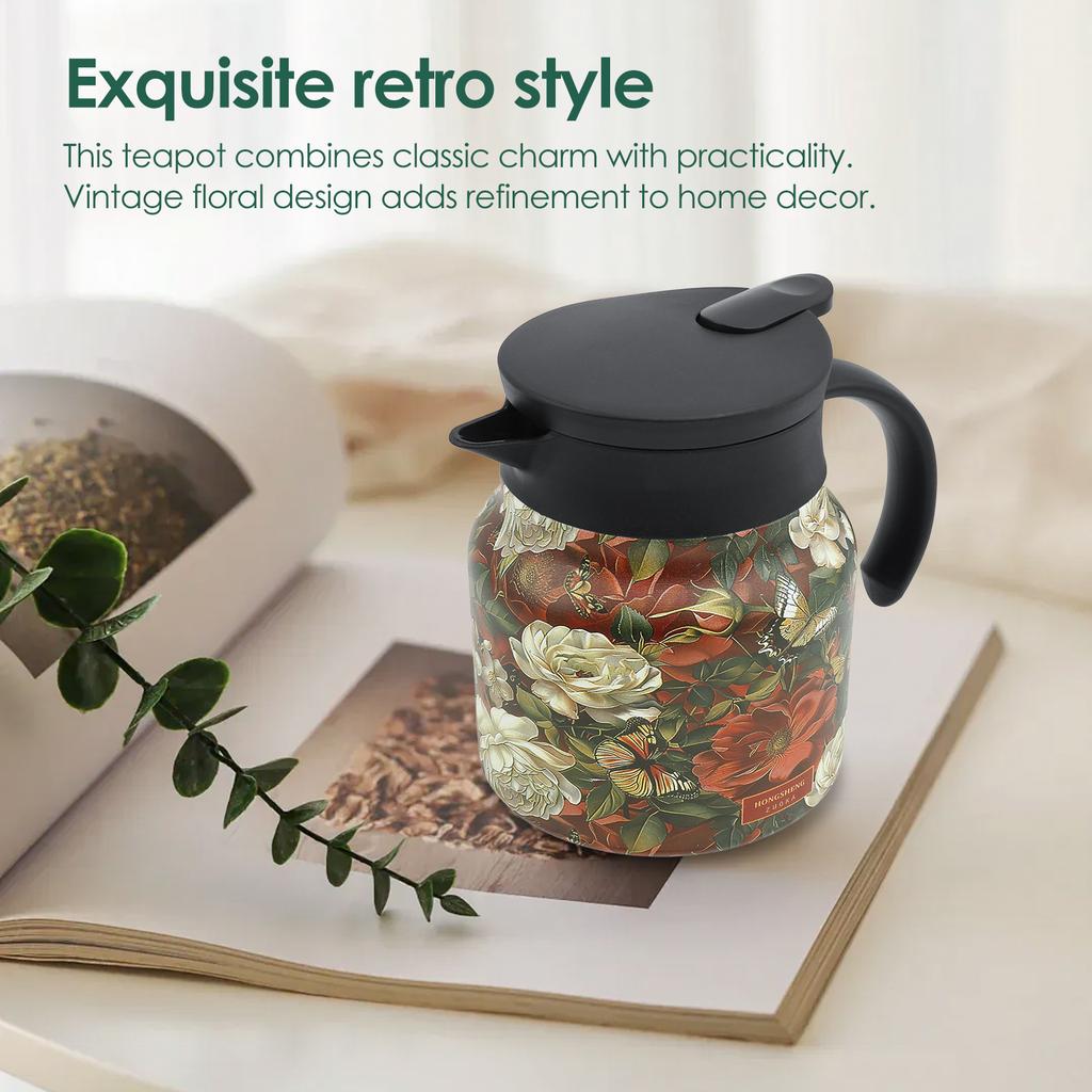 Stainless Steel Teapot with Tea Strainer Infuser Flower Kettle Kung Fu Vintage Teaware Set Puer Oolong Pot Household Tea Kettle